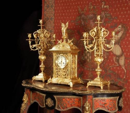 fig 1. Superb Antique French Table Clock Set by A. D. Mougin